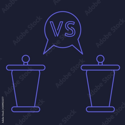 Debate between politicians election president vs. purple color two podiums Democrats vs. Republicans