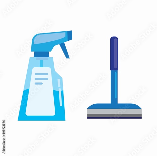 Cleaner spray and wiper for glass or window bathroom tool equipment icon set flat illustration vector