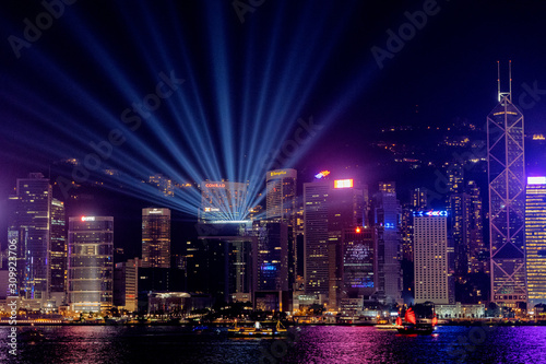 Photography Night Cityscape of Hong Kong Light Show