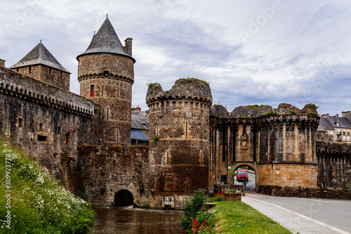 Towers and walls of the Castle of Fougeres in Brittany, north-west France.