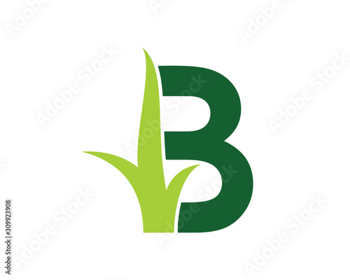 Letter B with Grass Logo Vector 001