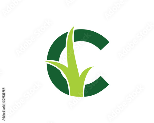 Letter C with Grass Logo Vector 001
