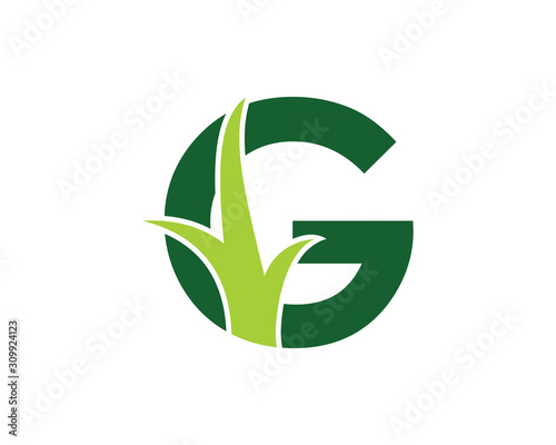 Letter G with Grass Logo Vector 001