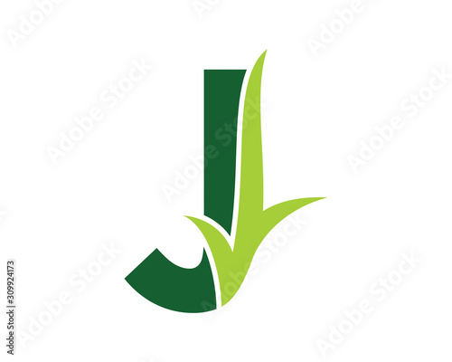 Letter J with Grass Logo Vector 001