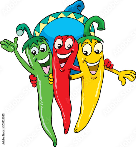 Hot mexican chillies characters singing