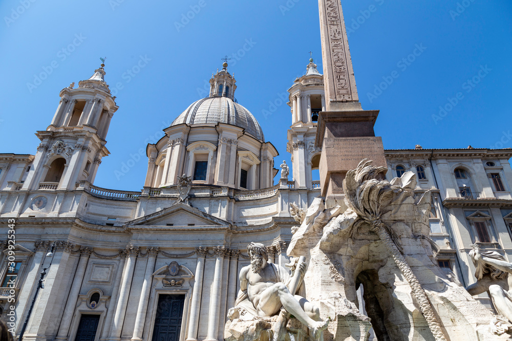 Fototapeta premium Detail of the fountain of the four rivers or Fontana dei Quattro Fiumi in Piazza Navona in Rome