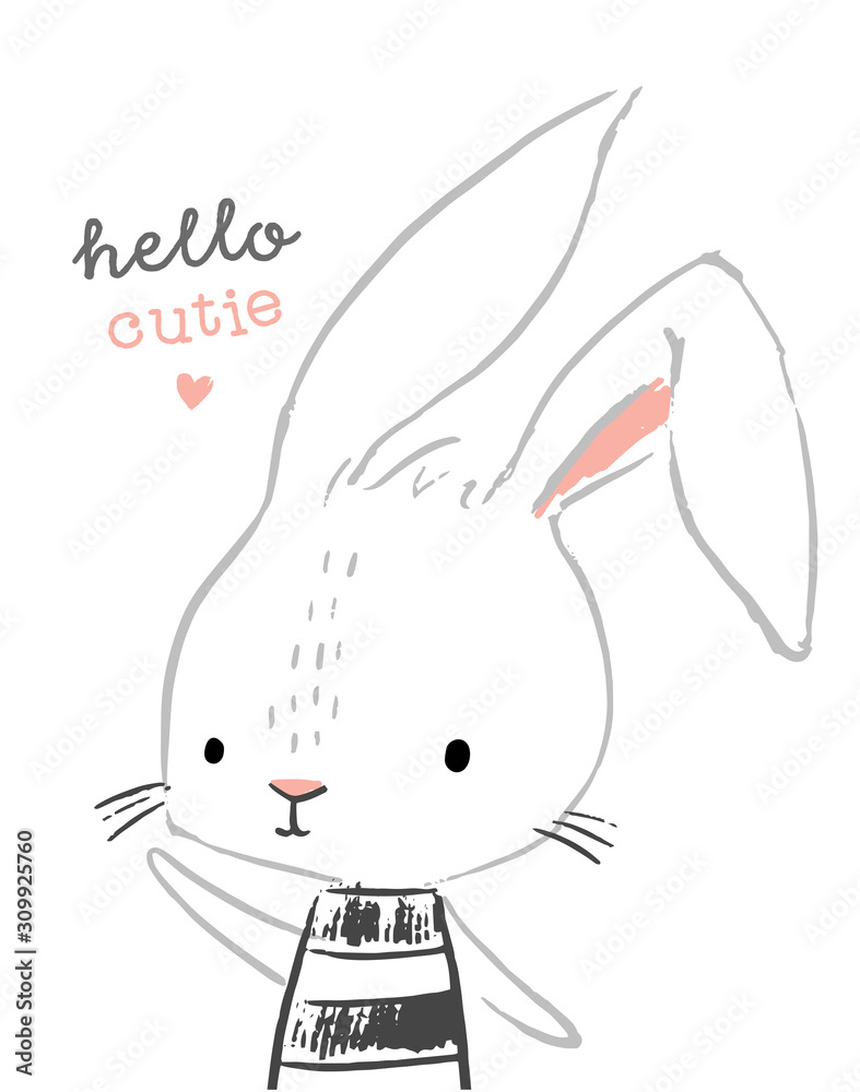 Cute rabbit character. Hand drawn illustration for nursery wall art in scandinavian doodle style. Design for baby, kids poster, nursery wall art, card, invitaton. Cute rabbit character. Hand drawn illustration for nursery wall art in scandinavian doodle style. Design for baby, kids poster, nursery wall art, card, invitaton.