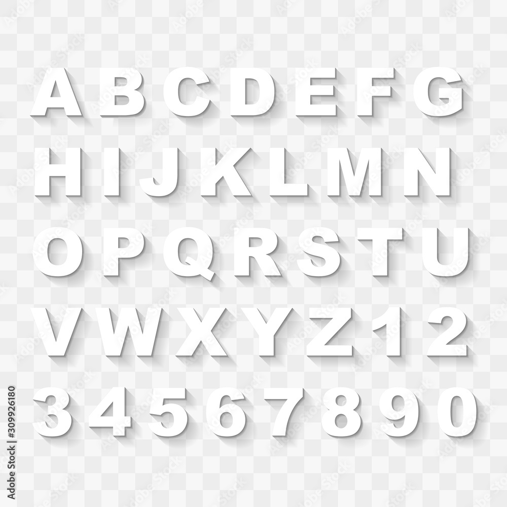 Upper Case Alphabet Letters and Numbers with Flat Shadow Collection