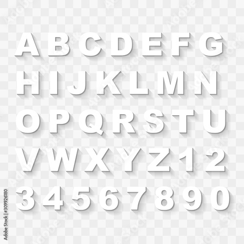 Upper Case Alphabet Letters and Numbers with Flat Shadow Collection