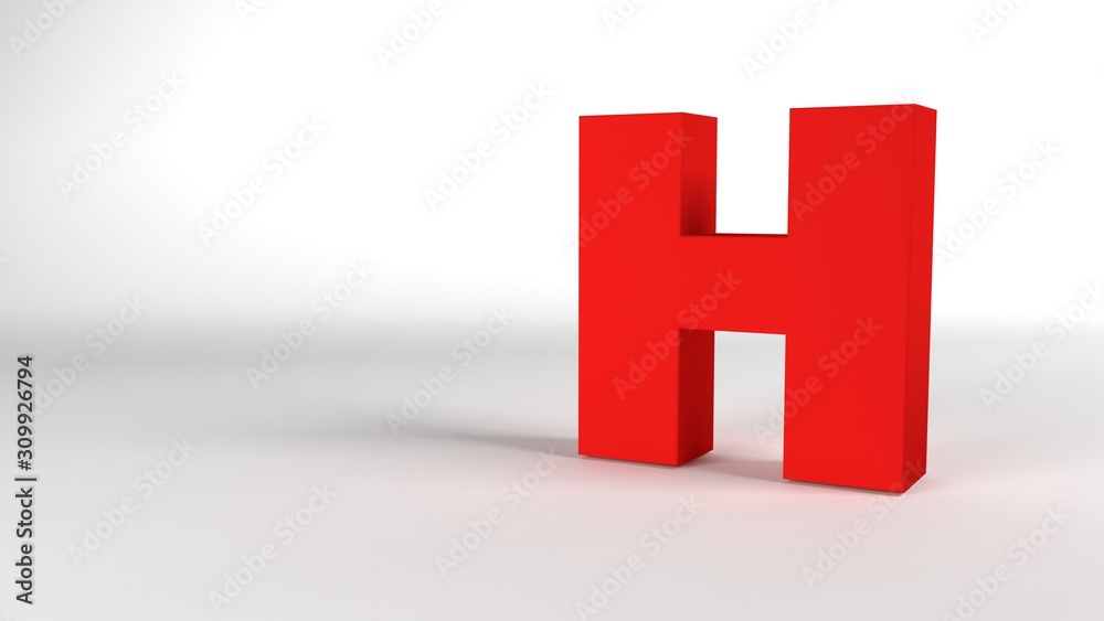 Obraz premium The Letter H in red on a white background 3d render