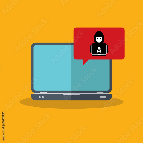 Alert notification on laptop computer vector, malware concept, spam data, fraud internet error, insecure connection, online scam, virus, hacker.
