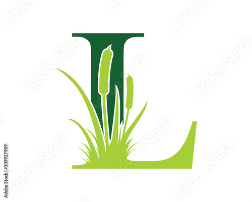 Letter L with Reeds Grass Logo Vector 001