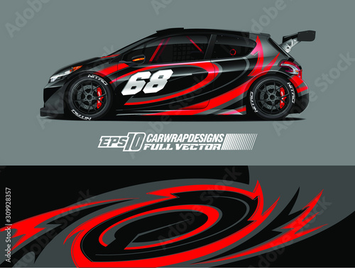 Racing car wrap design vector. Graphic abstract stripe racing background kit designs for wrap vehicle, race car, rally, adventure and livery. Full vector eps 10