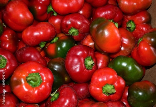 red bell peppers on the market