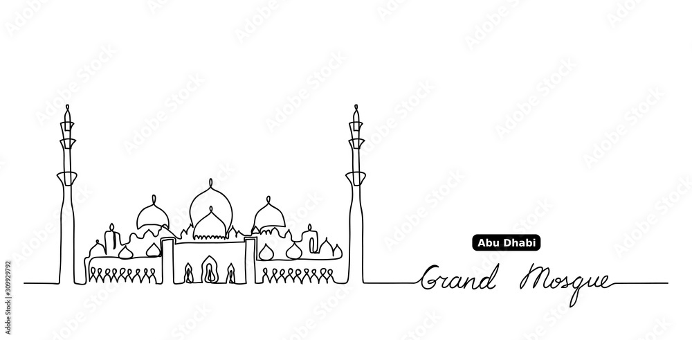 Sheikh Zayed grand mosque one continuous line drawing. Simple, minimal black and white vector background. Sheikh Zayed grand mosque one continuous line drawing. Simple, minimal black and white vector background.