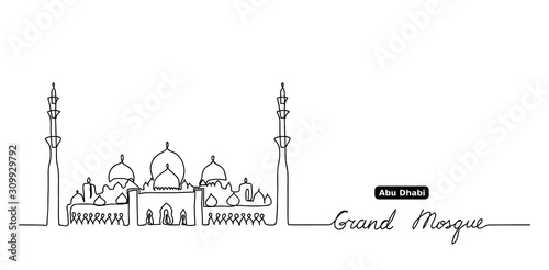 Sheikh Zayed grand mosque one continuous line drawing. Simple, minimal black and white vector background.