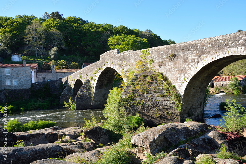 Maceira Bridge in the Way of St. James. Bridge in the path from Santiago de Compostela to Finisterre.