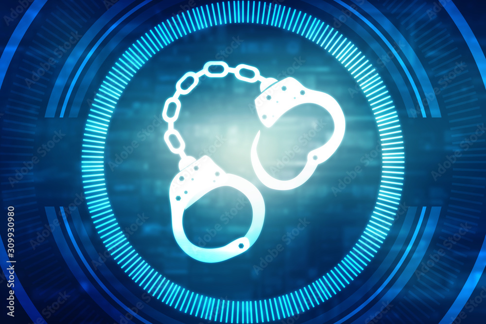 2d illustration Cyber Security concept: pixelated handcuffs icon on digital  background, Cyber crime concept Stock Illustration | Adobe Stock