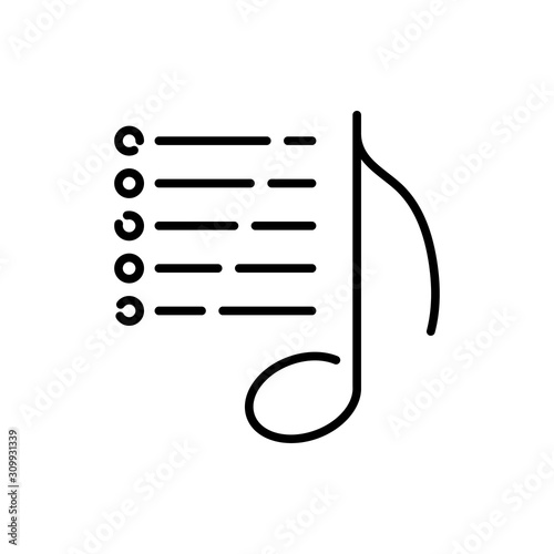 Símbolo lista de reproducción. Icono plano lineal lista de canciones en color negro