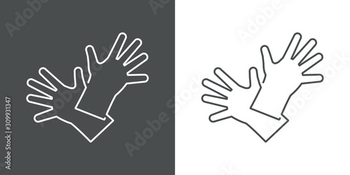 Icono plano lineal guantes de trabajo en fondo gris y fondo blanco
