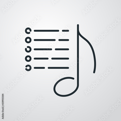 Símbolo lista de reproducción. Icono plano lineal lista de canciones en fondo gris