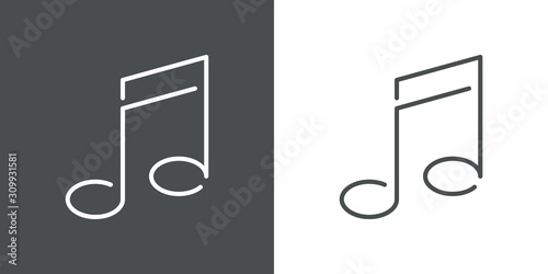 Símbolo música. Icono plano lineal nota musical en fondo gris y fondo blanco