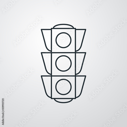Icono plano lineal semáforo en fondo gris