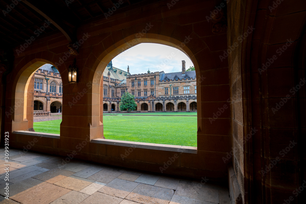 SYDNEY, AUSTRALIA - 16 Dec 2019 - View of the campus of the University of Sydney, one of the most prestigious universities in Australia.