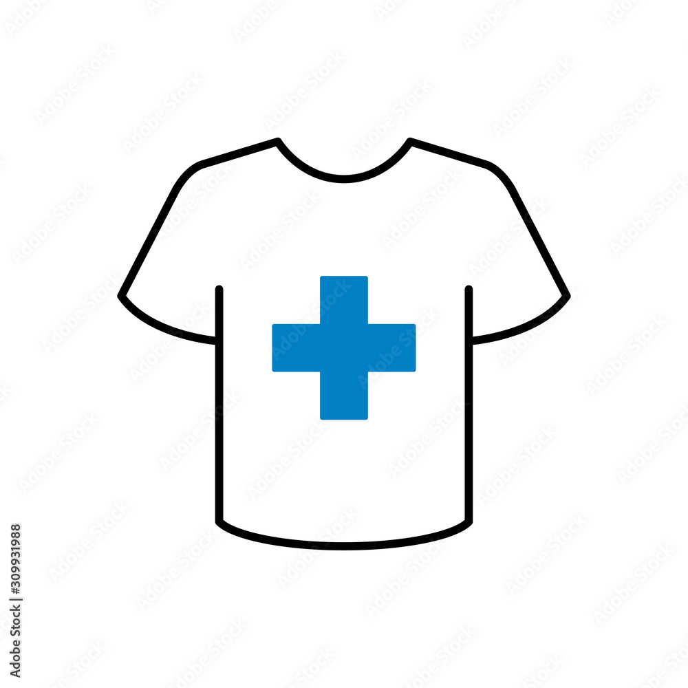 Icono plano lineal camiseta t con cruz grande en color azul