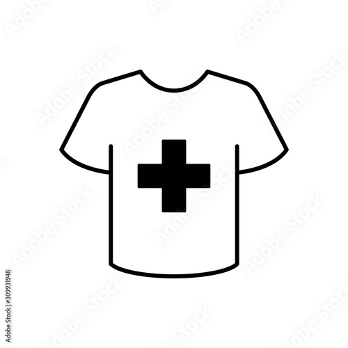 Icono plano lineal camiseta t con cruz grande en color negro