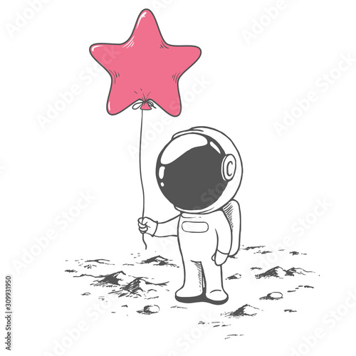 Valokuvatapetti Cute astronaut keeps a balloon like star