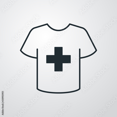 Icono plano lineal camiseta t con cruz grande en fondo gris