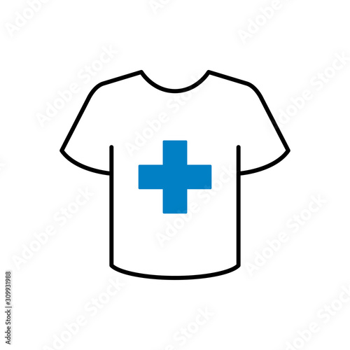 Icono plano lineal camiseta t con cruz grande en color azul