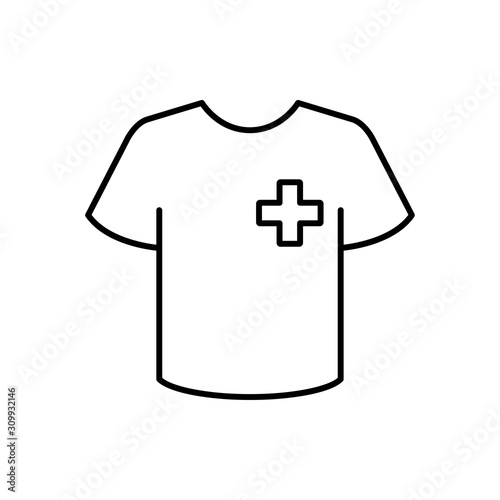 Icono plano lineal camiseta t con cruz pequeña en color negro