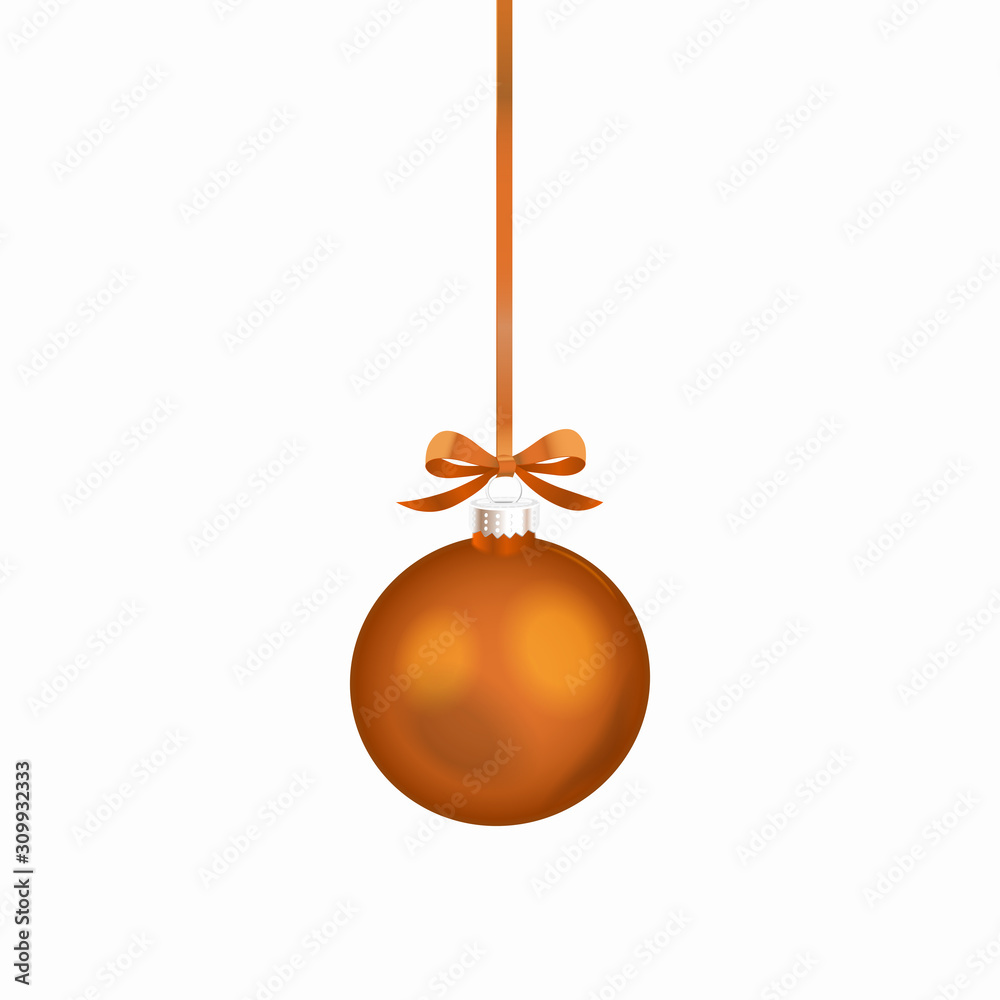 Orange christmas ball with orange ribbon. Vector Illustration. Orange christmas ball with orange ribbon. Vector Illustration.