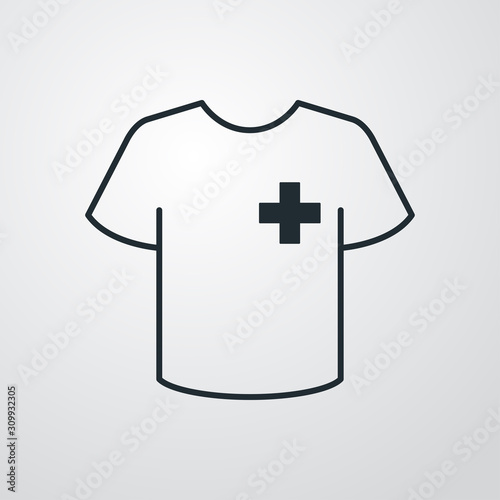 Icono plano lineal camiseta t con cruz pequeña en fondo gris