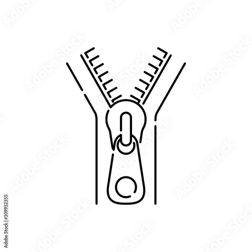 Icono plano lineal cremallera abierta en color negro