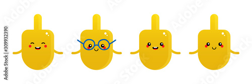 Set, collection of cute and smiling cartoon style dreidel toy characters for Hanukkah design.