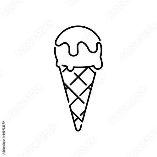 Símbolo heladeria. Icono plano lineal cono de helado achocolatado en color negro