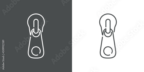 Icono plano lineal cremallera en fondo gris y fondo blanco