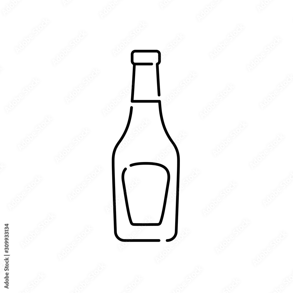 Icono plano lineal botella de cristal de ketchup en color negro Icono plano lineal botella de cristal de ketchup en color negro