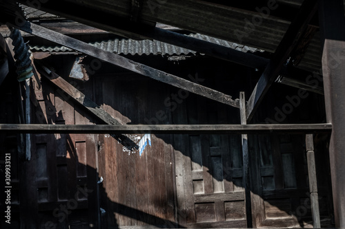 Ruins of old thai traditional house.