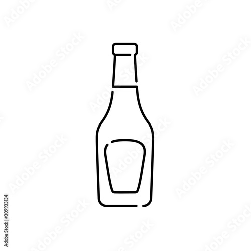 Icono plano lineal botella de cristal de ketchup en color negro
