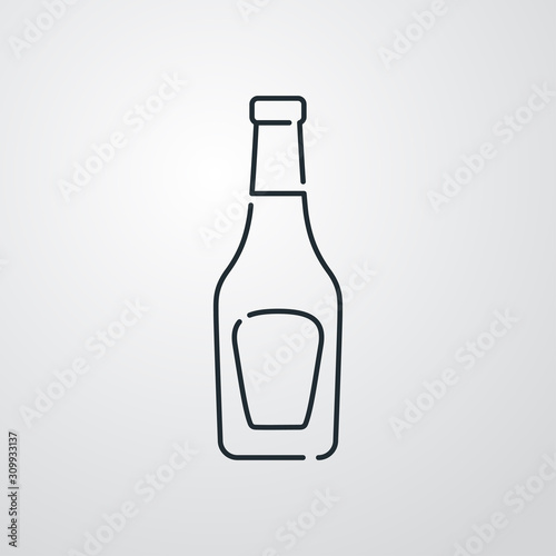 Icono plano lineal botella de cristal de ketchup en fondo gris