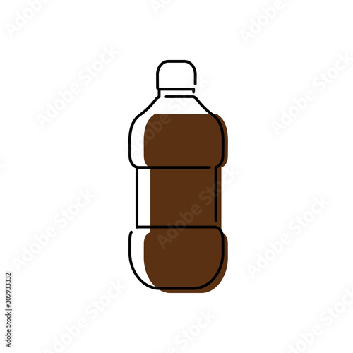 Icono plano lineal botella de plástico de refresco de cola con color marrón 