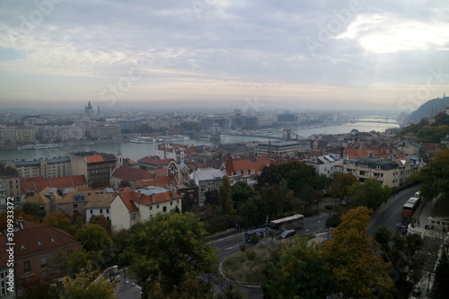 ブダペスト 漁夫の砦から見るドナウ川とセーチェニ鎖橋全景