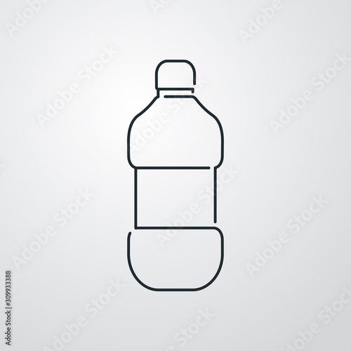 Icono plano lineal botella de refresco de plástico en fondo gris