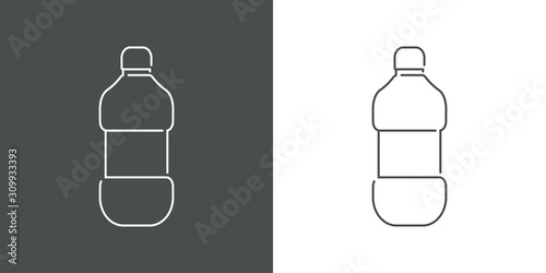 Icono plano lineal botella de refresco de plástico en fondo gris y fondo blanco