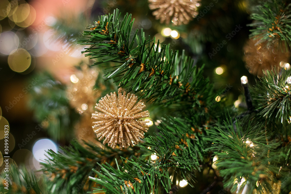 Beautiful background, desktop wallpaper with Christmas tree and New Years decorations.