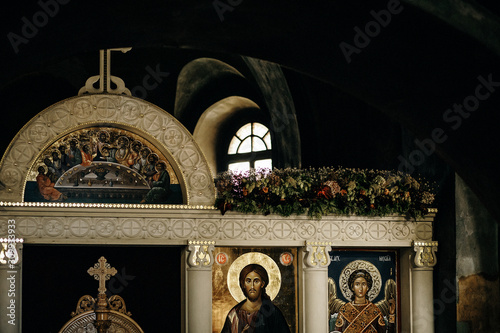 altar in a dark church photo